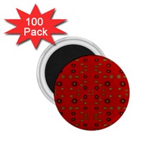 Brown Circle Pattern On Red 1.75  Magnets (100 pack) 