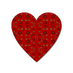 Brown Circle Pattern On Red Heart Magnet