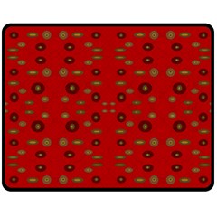 Brown Circle Pattern On Red Double Sided Fleece Blanket (Medium) 