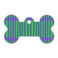 Bright Green Purple Stripes Pattern Dog Tag Bone (two Sides)