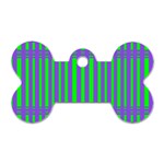 Bright Green Purple Stripes Pattern Dog Tag Bone (Two Sides) Back