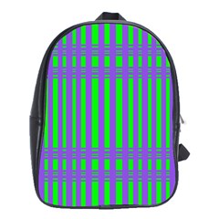 Bright Green Purple Stripes Pattern School Bag (xl) by BrightVibesDesign