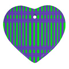 Bright Green Purple Stripes Pattern Ornament (heart)