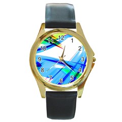 Lines Vibrations Wave Pattern Round Gold Metal Watch