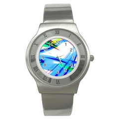 Lines Vibrations Wave Pattern Stainless Steel Watch