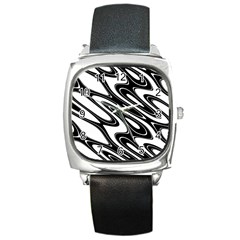 Black And White Wave Abstract Square Metal Watch by Celenk