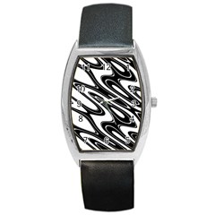 Black And White Wave Abstract Barrel Style Metal Watch by Celenk