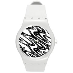 Black And White Wave Abstract Round Plastic Sport Watch (m) by Celenk