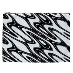 Black And White Wave Abstract Cosmetic Bag (xxl)  by Celenk