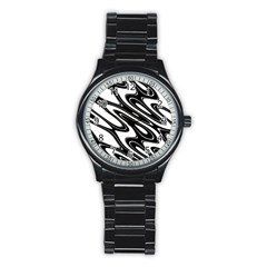 Black And White Wave Abstract Stainless Steel Round Watch by Celenk