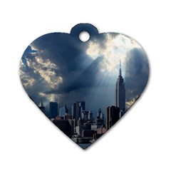 New York America New York Skyline Dog Tag Heart (two Sides) by Celenk