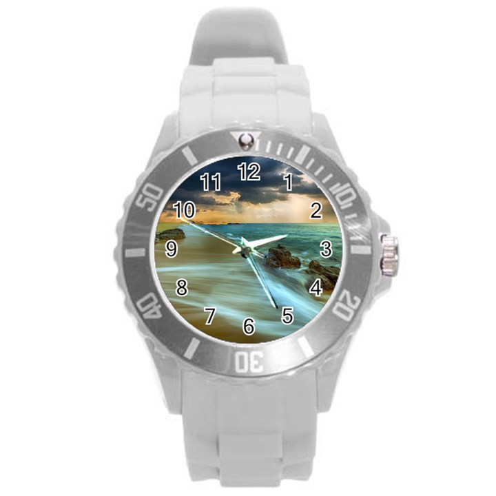 Beach Shore Sand Coast Nature Sea Round Plastic Sport Watch (L)