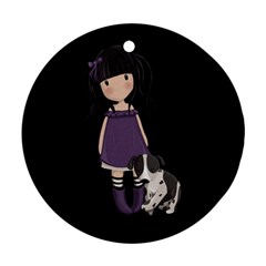 Dolly Girl And Dog Round Ornament (two Sides) by Valentinaart