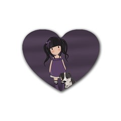 Dolly Girl And Dog Rubber Coaster (heart)  by Valentinaart