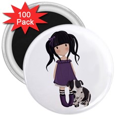 Dolly Girl And Dog 3  Magnets (100 Pack) by Valentinaart