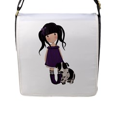 Dolly Girl And Dog Flap Messenger Bag (l)  by Valentinaart