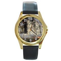 Castle Ruin Attack Destruction Round Gold Metal Watch by Celenk