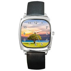 Tree Sea Grass Nature Ocean Square Metal Watch by Celenk