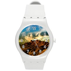 Mountain Sky Landscape Nature Round Plastic Sport Watch (m) by Celenk