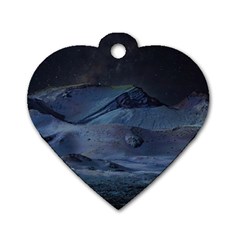 Landscape Night Lunar Sky Scene Dog Tag Heart (one Side) by Celenk