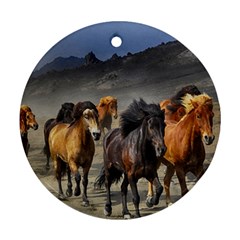 Horses Stampede Nature Running Round Ornament (two Sides) by Celenk