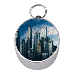 Skyscraper Cityline Urban Skyline Mini Silver Compasses by Celenk