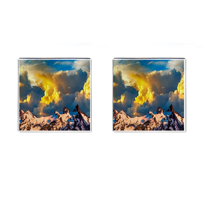 Mountains Clouds Landscape Scenic Cufflinks (Square)