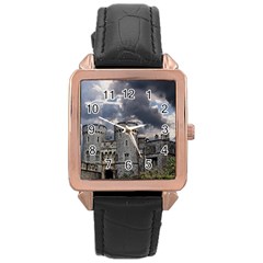 Castle Building Architecture Rose Gold Leather Watch 