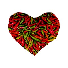 Chilli Pepper Spicy Hot Red Spice Standard 16  Premium Flano Heart Shape Cushions by Celenk