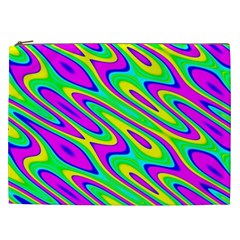 Lilac Yellow Wave Abstract Pattern Cosmetic Bag (xxl)  by Celenk