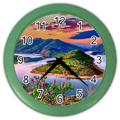 Landscape River Nature Water Sky Color Wall Clocks by Celenk