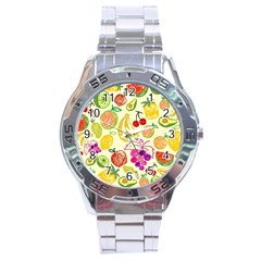 Cute Fruits Pattern Stainless Steel Analogue Watch by paulaoliveiradesign