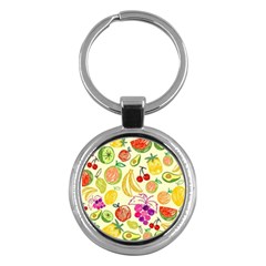 Cute Fruits Pattern Key Chains (round)  by paulaoliveiradesign