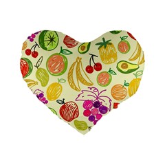 Cute Fruits Pattern Standard 16  Premium Heart Shape Cushions by paulaoliveiradesign