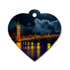 London Skyline England Landmark Dog Tag Heart (one Side) by Celenk
