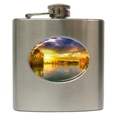 Landscape Lake Sun Sky Nature Hip Flask (6 Oz) by Celenk