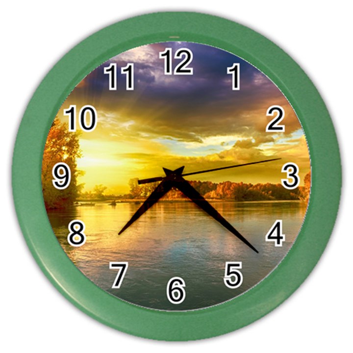 Landscape Lake Sun Sky Nature Color Wall Clocks