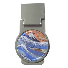 Harvard Mayfair Hokusai Chalk Wave Fuji Money Clips (round)  by Celenk