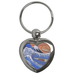 Harvard Mayfair Hokusai Chalk Wave Fuji Key Chains (heart)  by Celenk