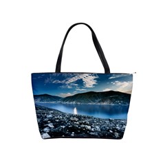 Shore Mountain Water Landscape Shoulder Handbags by Celenk