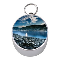 Shore Mountain Water Landscape Mini Silver Compasses by Celenk