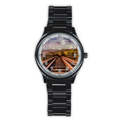 Railway Track Travel Railroad Stainless Steel Round Watch by Celenk