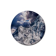 Mountain Snow Winter Landscape Rubber Round Coaster (4 Pack)  by Celenk