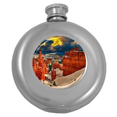 Snow Landscape Winter Cold Nature Round Hip Flask (5 Oz) by Celenk