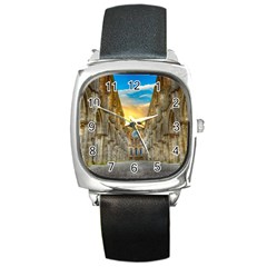 Abbey Ruin Architecture Medieval Square Metal Watch by Celenk