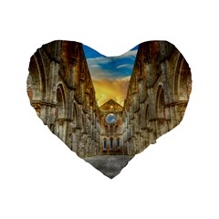 Abbey Ruin Architecture Medieval Standard 16  Premium Heart Shape Cushions by Celenk