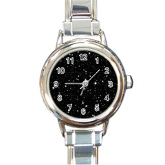 Black Background Texture Stars Round Italian Charm Watch by Celenk