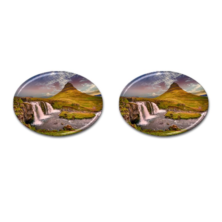 Nature Mountains Cliff Waterfall Cufflinks (Oval)