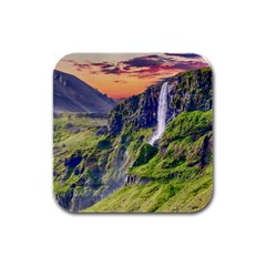 Waterfall Landscape Nature Scenic Rubber Square Coaster (4 Pack)  by Celenk