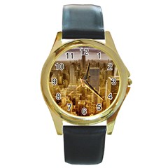 New York Empire State Building Round Gold Metal Watch by Celenk